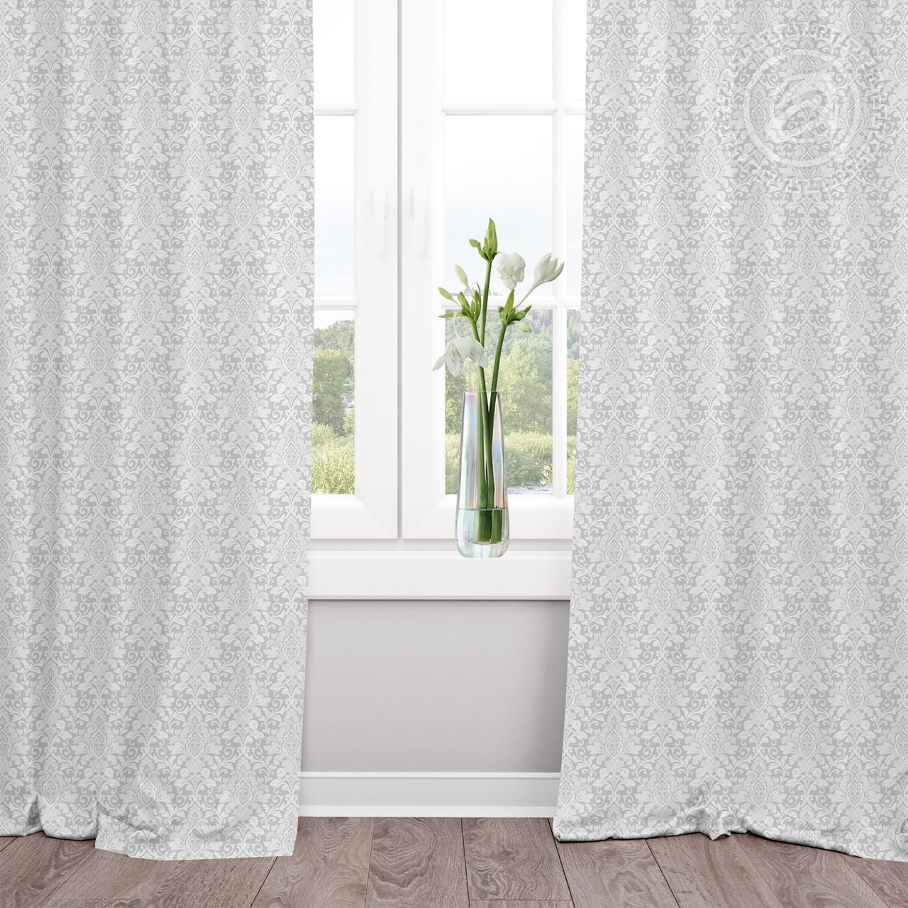 Шторы для гостиной с подхватом Вензель серый