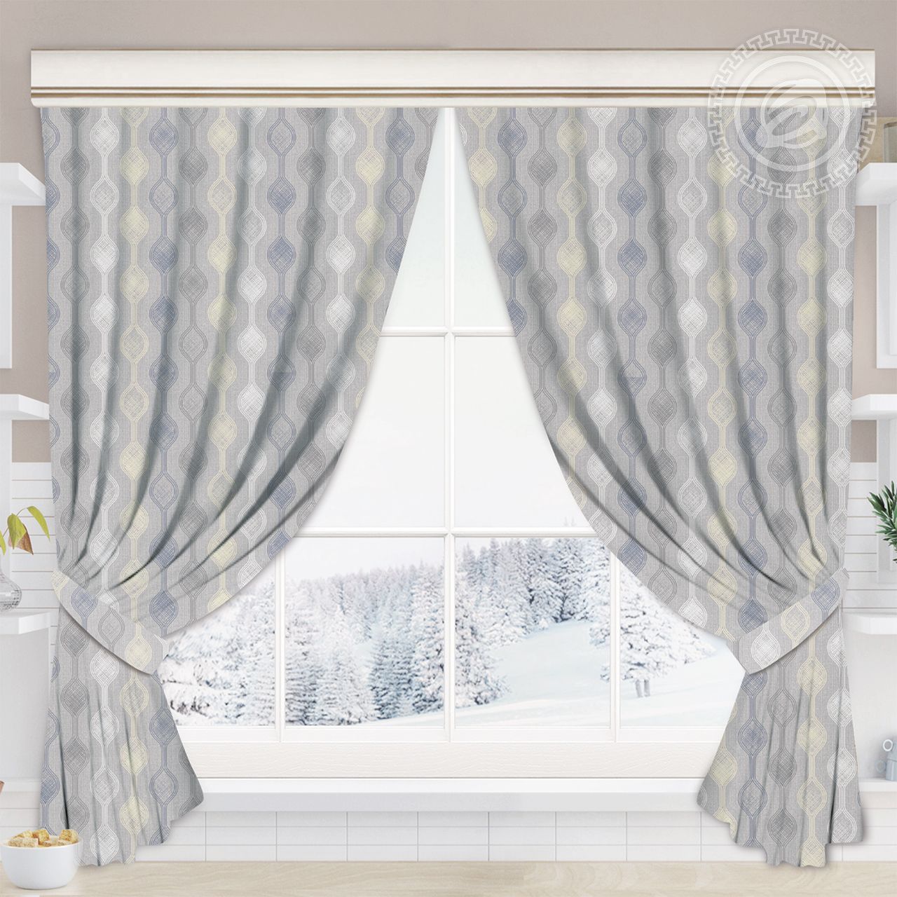 Шторы для кухни с подхватом Эстетик