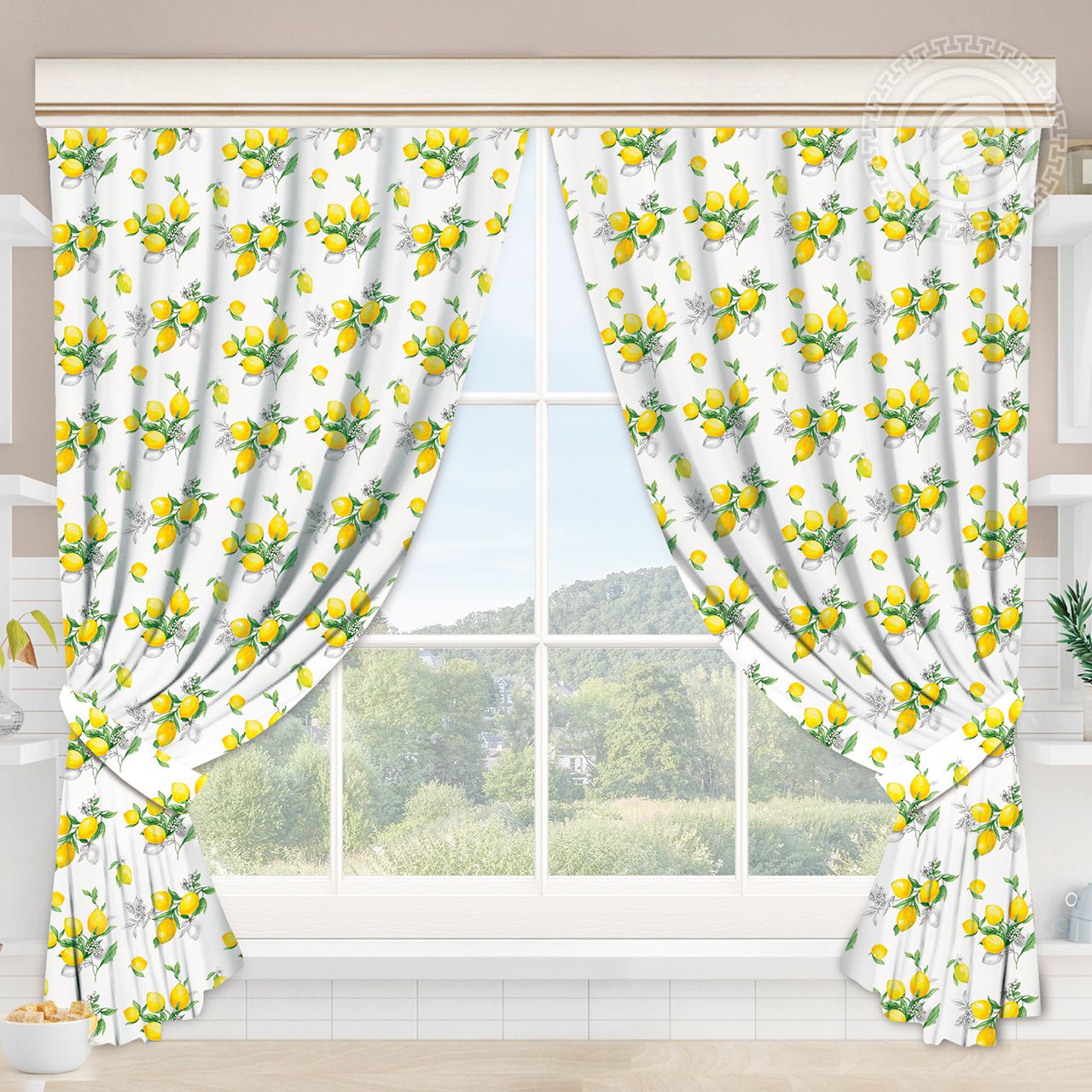 Шторы для кухни с подхватом Лимоны