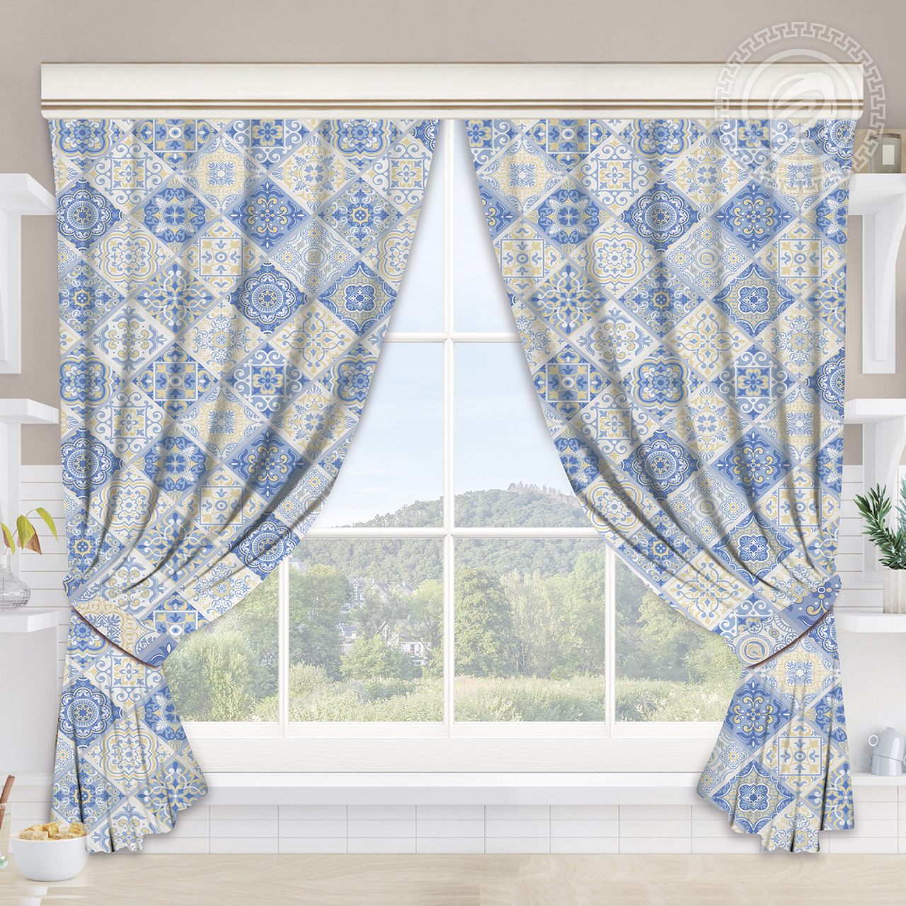 Шторы для кухни с подхватом Сицилия