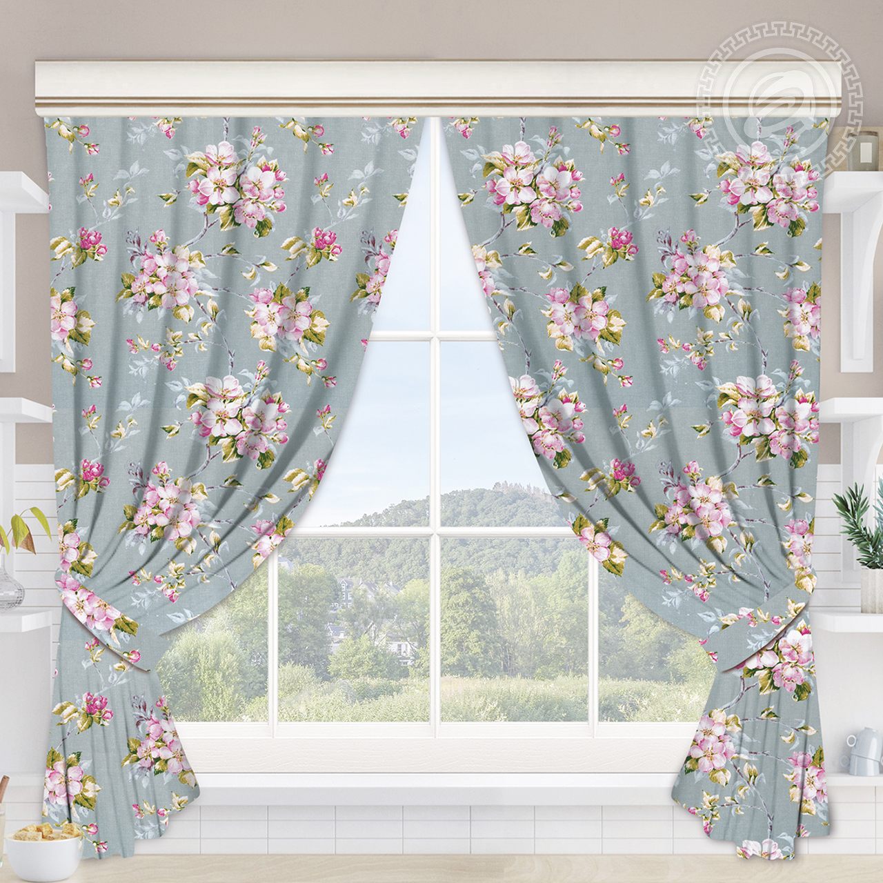 Шторы для кухни с подхватом Живопись