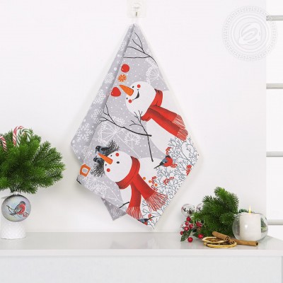 Полотенце кухонное из рогожки &quot;Снеговики&quot;