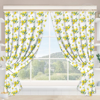 Шторы для кухни с подхватом Лимоны